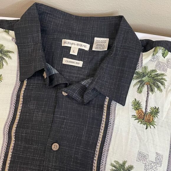 Burma Bibas|100% Rayon|Classic Fit|Palm Trees|Button up|Large - Picture 6 of 9